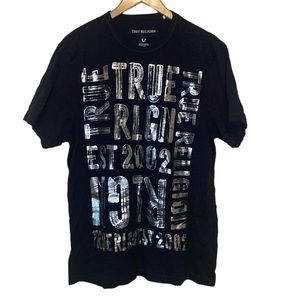 True Religion Silver Logo Black Short Sleeve Men's T-Shirt XL